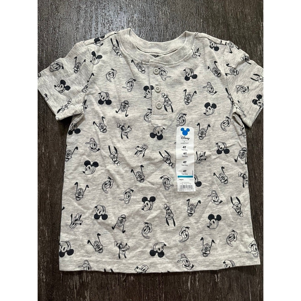 Jumping Beans Disney Shirt NWT Grey Black Mickey Pluto Goofy 4T